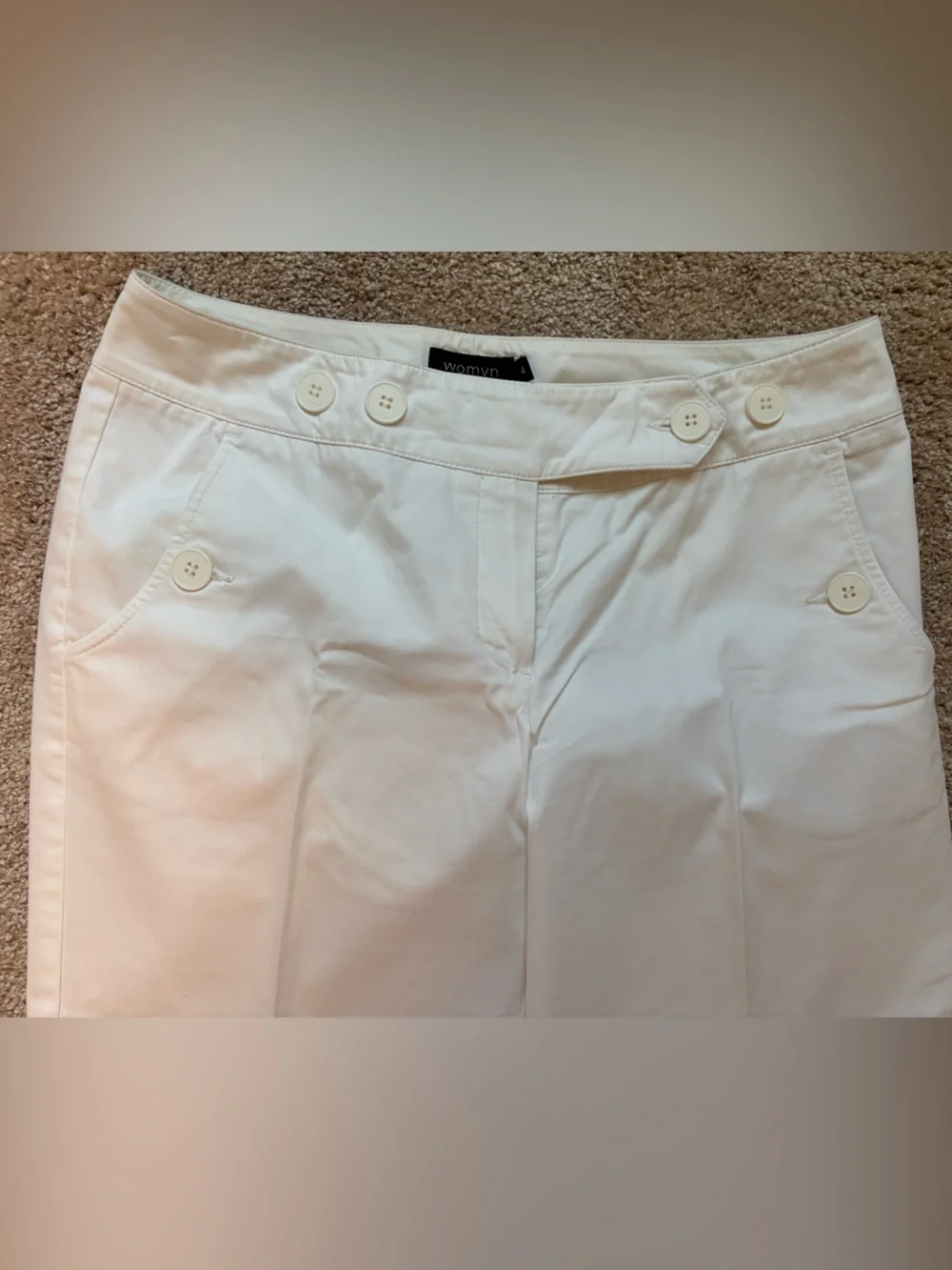 Womyn Cream Cropped Button-Accent Pants
